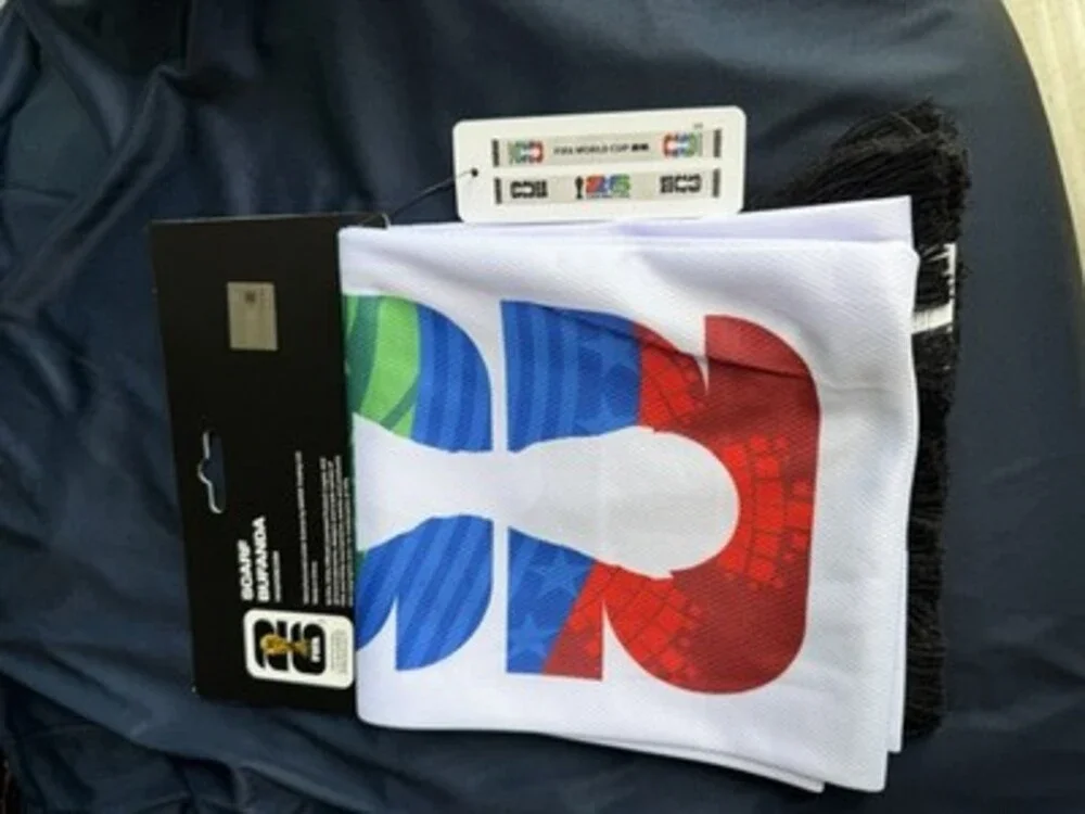 FIFA World Cup 2026 CAN MEX USA Scarf White/Black Fringe Polyester Knit